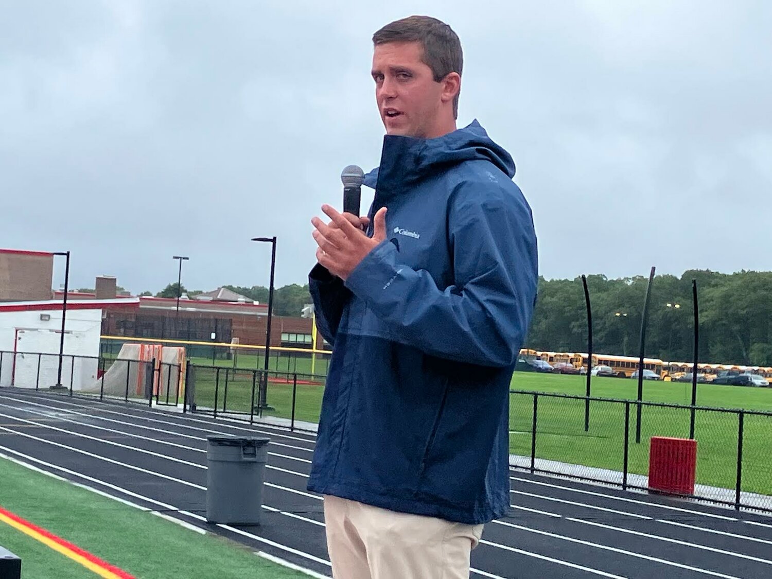 Former Sayville High football star Jack Coan told high school student-athletes assembled for the Ambassadors of Compassion kickoff event that not everyone is willing to put in the effort success requires.
